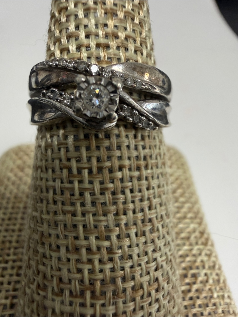 Sterling silver and diamond wedding set, size 8